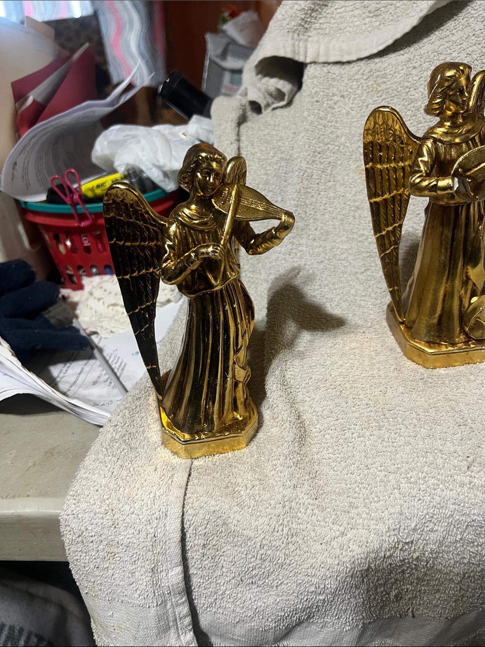 Gold Angel Figurine Playing Violin - Pair Available